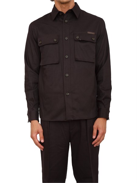camicia overshirt paolo pecora in gabardina marrone g0115183
