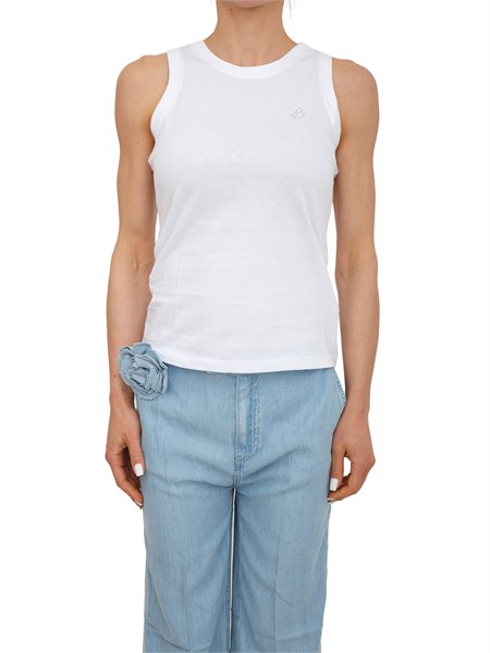 canotta blugirl in cotone bianco con logo strass ra6044j3841