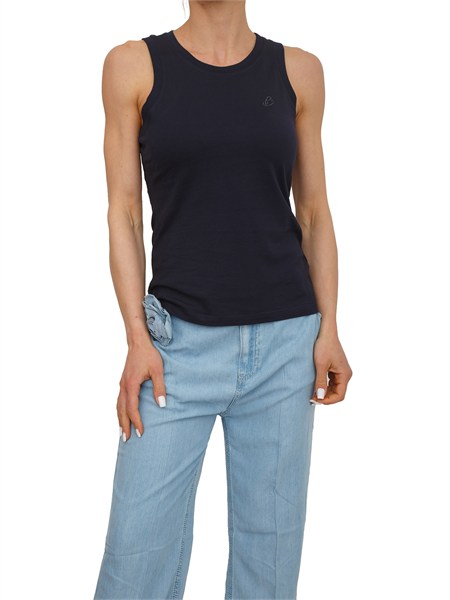 canotta blugirl in cotone blu con logo strass ra6044j3841