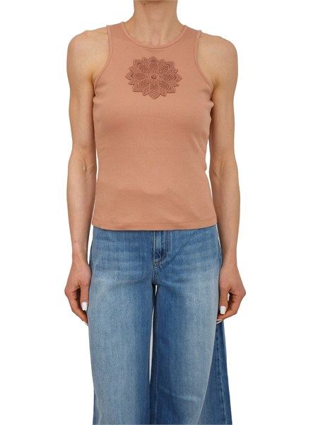 canotta twinset in cotone a costine rosa antico e intarsio mandala 261tp2090