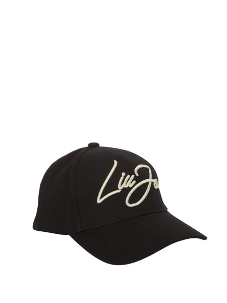 cappello nero liu jo in canvas con logo 2a6028t0300
