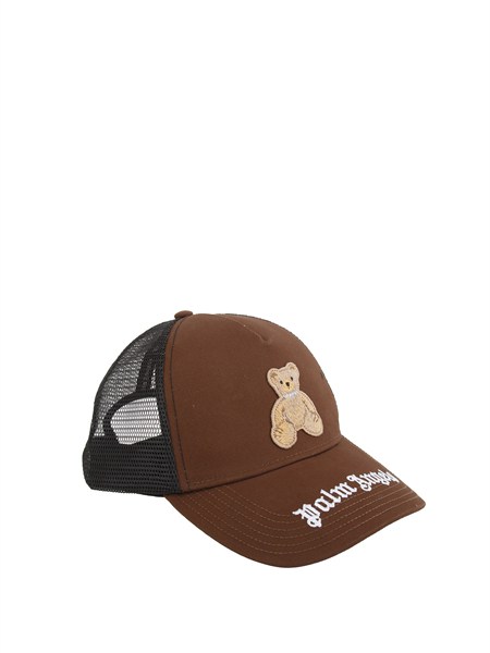 cappello palm angels in cotone marrone e rete nera pmlb068s26fab004