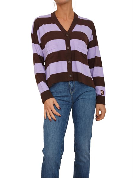 cardigan liu jo donna in misto lana con righe lilla e marroni mf5374ma16r