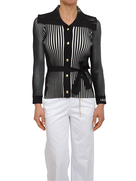 cardigan nero liu jo donna a coste in misto viscosa e seta ta6116ms55n