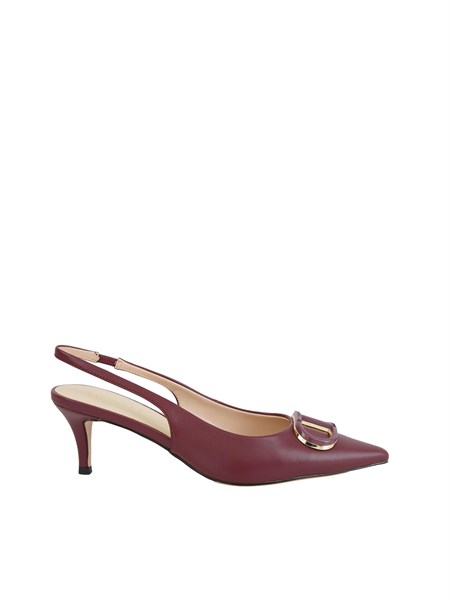 decollete sling back twinset in pelle bordeaux con logo 252tcp030