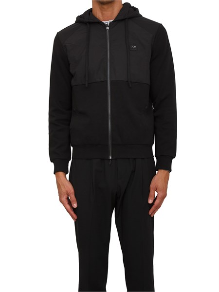 felpa antony morato con zip e cappuccio in cotone interlock e tessuto tecnico nero mmfl01100fa150168