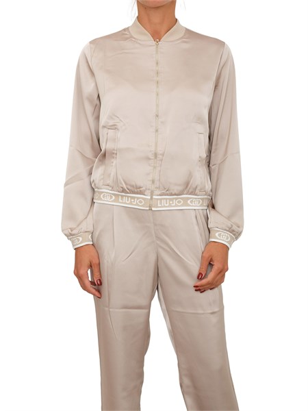 felpa bomber liu jo donna in raso beige con logo tf5191t004a
