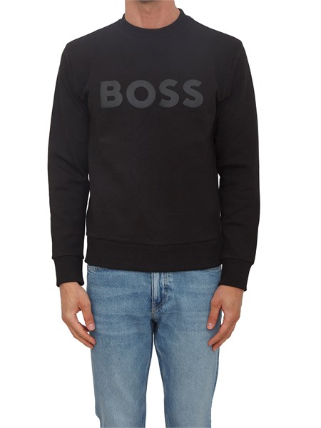 felpa boss uomo in cotone nero logo nero salbo50555516
