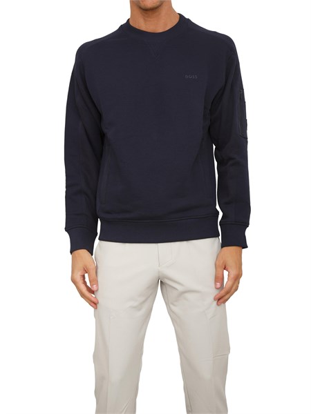 felpa boss uomo in misto cotone blu con tasca e zip su manica we mixed50543458