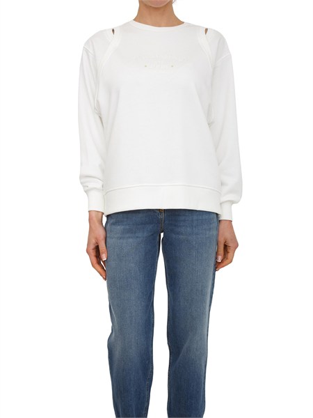 felpa elisabetta franchi in cotone avorio con tagli spalle md01261e2