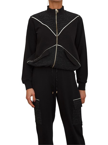 felpa full zip liu jo donna in misto cotone nero con inserti lurex tf5156fs321
