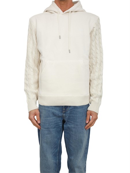 felpa guess jeans uomo in cotone beige con maniche in maglia treccia m5bq15k0981