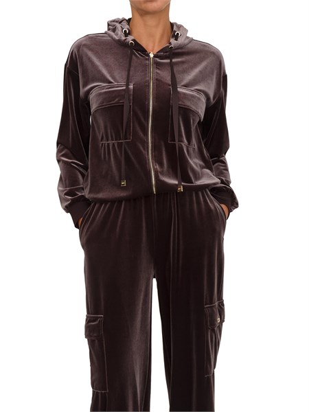 felpa liu jo donna con cappuccio in ciniglia stretch marrone tf5108j4955