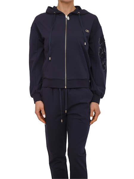 felpa liu jo donna in cotone blu ricami floreali ta6204fs090