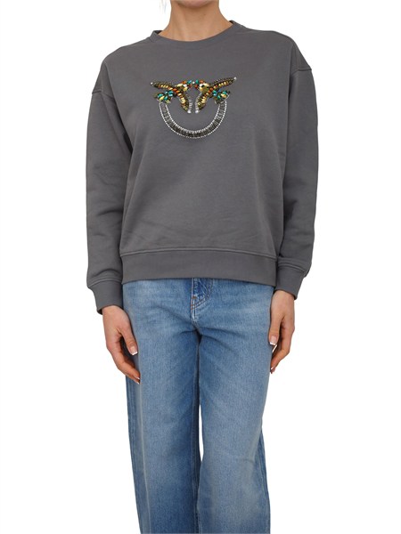 felpa nelly pinko in cotone grigio con maxi logo in strass nellya33g