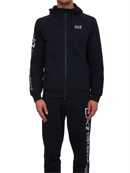 felpa uomo ea7 emporio armani in cotone blu e logo su manica 7m001047af10377