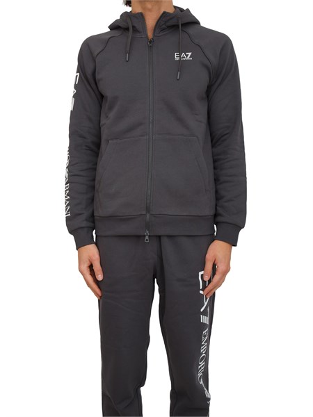 felpa uomo ea7 emporio armani in cotone grigio e logo su manica 7m001047af10377