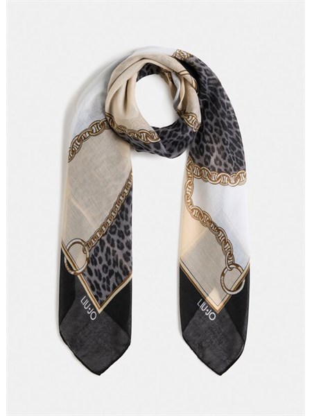 foulard liu jo nero con stampa animalier e catena 2f5074t0300