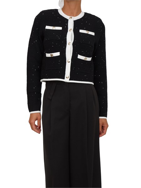 giacca maglia punto waffle liu jo in misto viscosa nera con strass cf5131ms18f