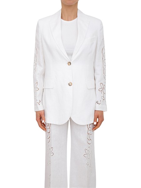 giacca monopetto ermanno firenze in puro lino bianco e ricami i026es4