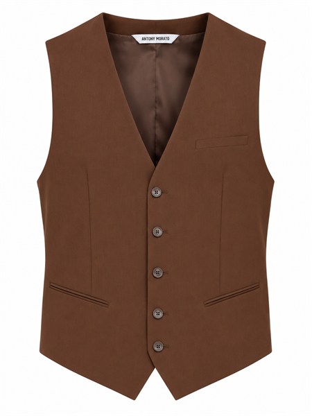 gilet antony morato in tessuto stretch marrone mmvs00018fa600255