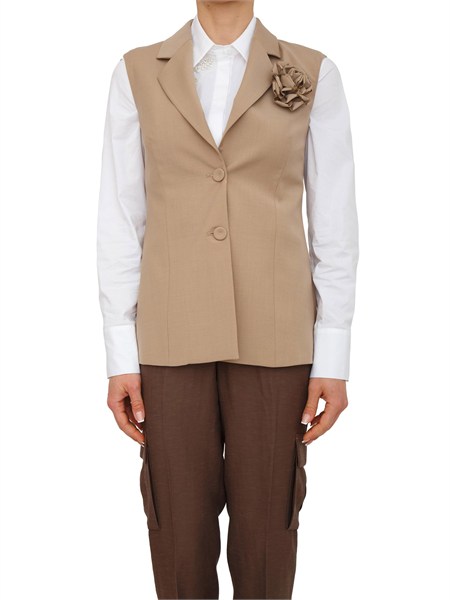 gilet blazer blugirl in fresco lana cammello con spilla rosa ra6108t536a