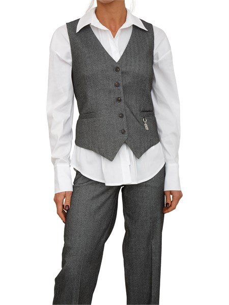gilet donna fracomina in tessuto a spina di pesce grigio fr25wj5005w492w5
