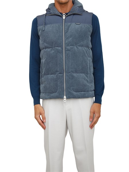 gilet imbottito antony morato in velluto a costine blu con eco imbottitura dupont sorona mmco00950fa300031