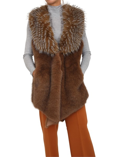 gilet lungo nenette in ecovolpe marrone piuma