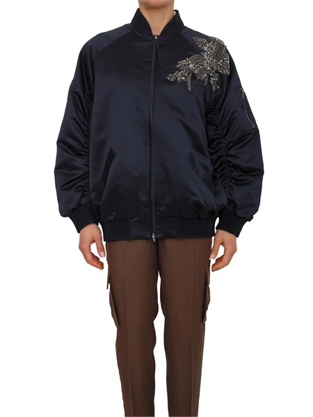 giubbino blugirl in duchesse blu con patch floreale cristalli ra6056t273a