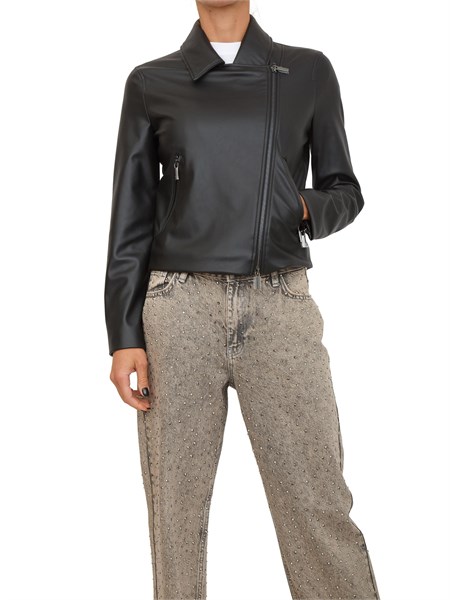 giubbino armani exchange in ecopelle nera con zip diagonale xw001433af16618