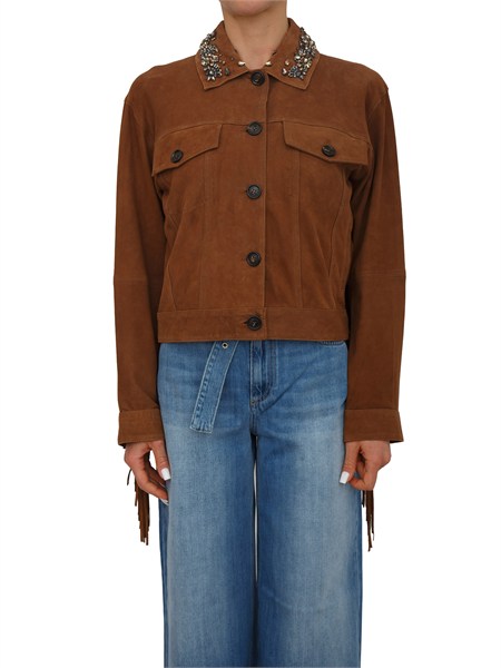 giubbino ermanno firenze in pelle scamosciata cuoio con frange d004cgeh0