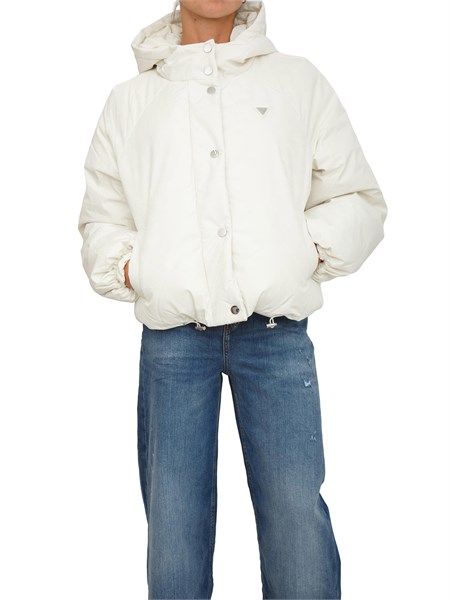 giubbino guess jeans donna in tessuto bianco avorio v5bl07wglw2