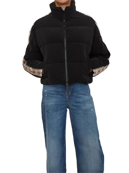 giubbino guess jeans donna in tessuto nero con bande logo v5bl11wgyc2