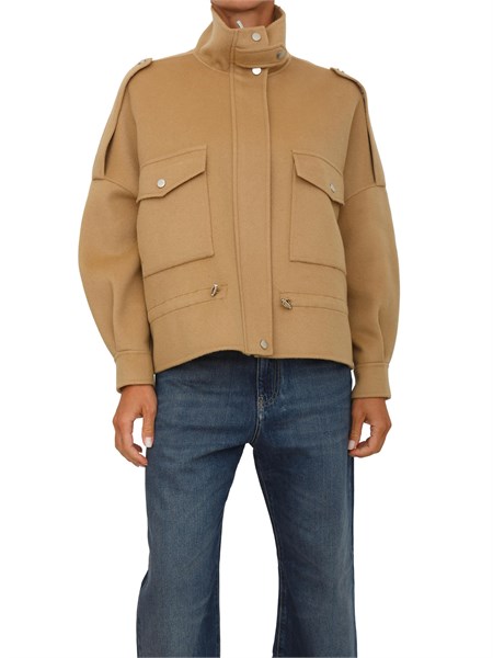 giubbino pinko caban in panno misto lana cammello con collo alto crostinoa2xm