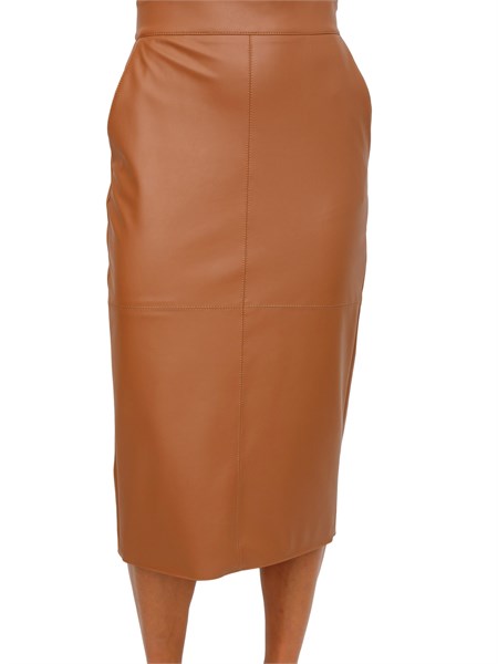 gonna a tubino elisabetta franchi in ecopelle cuoio con ganci gioiello go14557e2