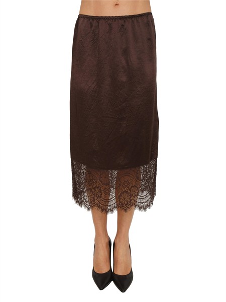 gonna longuette liu jo in raso wrinkle marrone con pizzo ca6121t450a