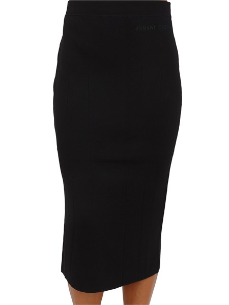 gonna midi armani exchange in maglia di viscosa a coste nera xw001302af10352