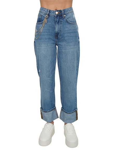 jeans fracomina in denim blu medio con catena e risvolto fr26sv5007d471o1