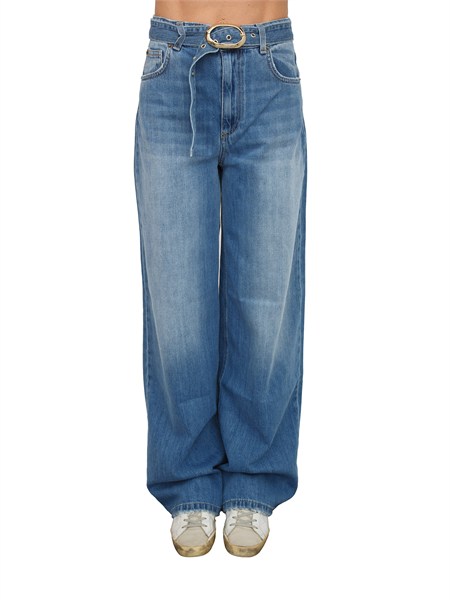 jeans twinset in denim di cotone blu medio con cintura 261tp2710