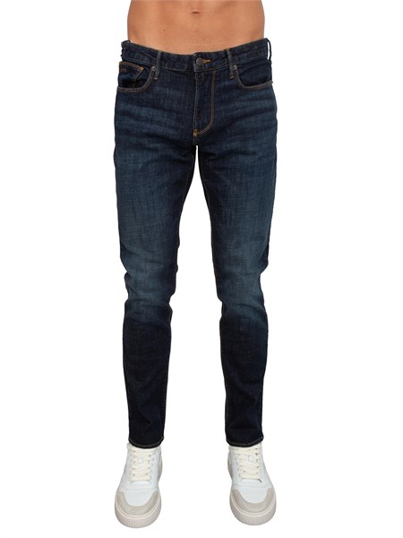 jeans uomo emporio armani in cotone blu scuro e sabbiature em000121af17746