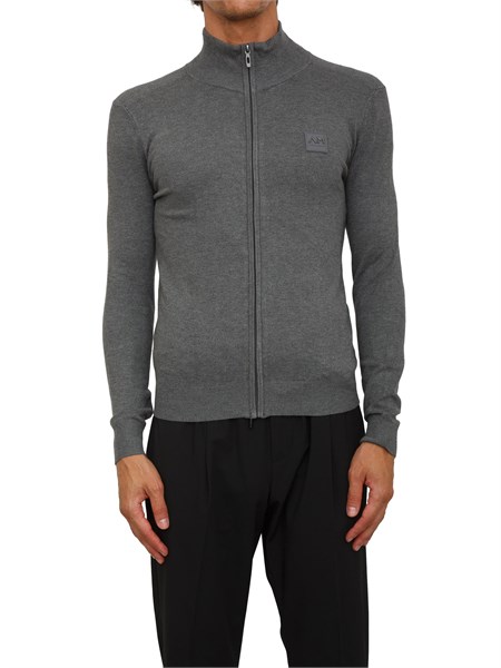 maglia antony morato slim fit in misto viscosa grigia con patch logata e zip mmsw01441ya500002