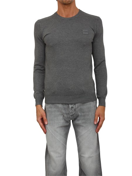maglia antony morato slim fit in misto viscosa grigio con patch logata mmsw01439ya500002
