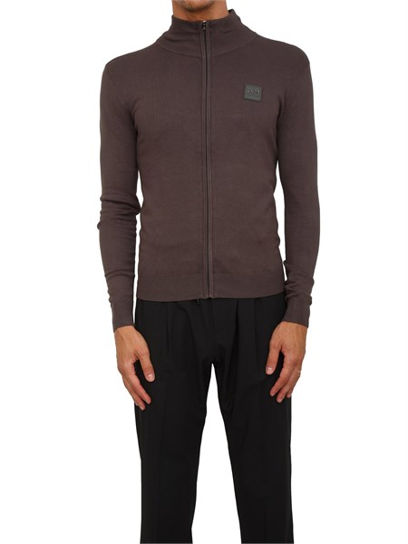 maglia antony morato slim fit in misto viscosa verde con patch logata e zip mmsw01441ya500002