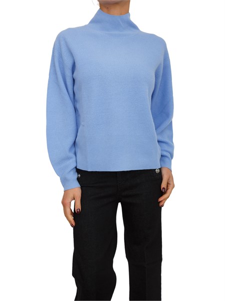 maglia azzurra liu jo donna in lana e cashmere con collo alto e perle cf5424ms019