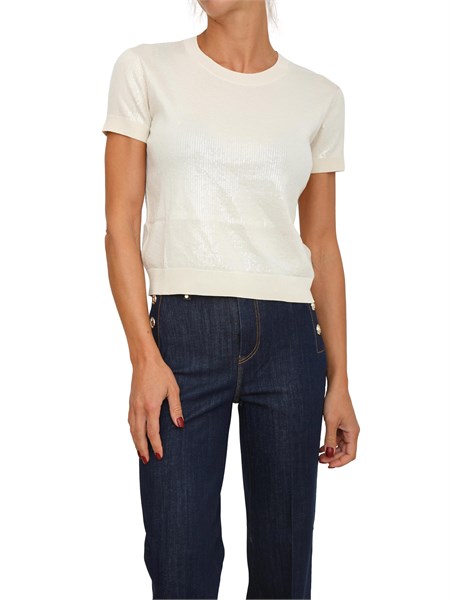 maglia cropped guess jeans donna in maglia beige con paillettes w5yr21z3e70