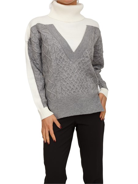 maglia donna a collo alto fracomina in misto viscosa bianca e grigia fs25wt7015k47101