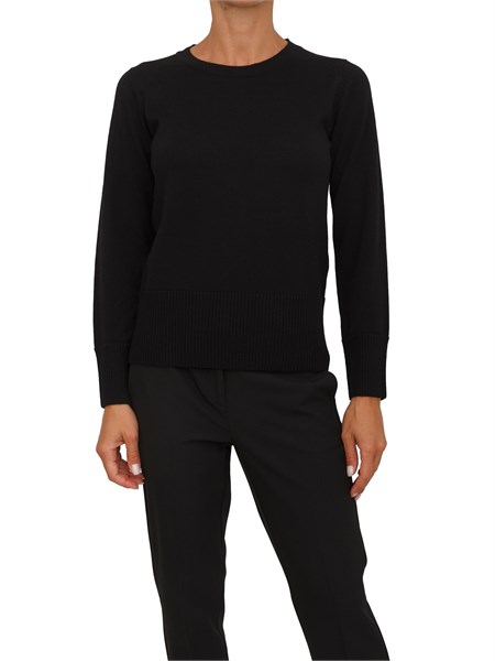 maglia donna anna molinari in misto lana nera con bordi a costine ma 260