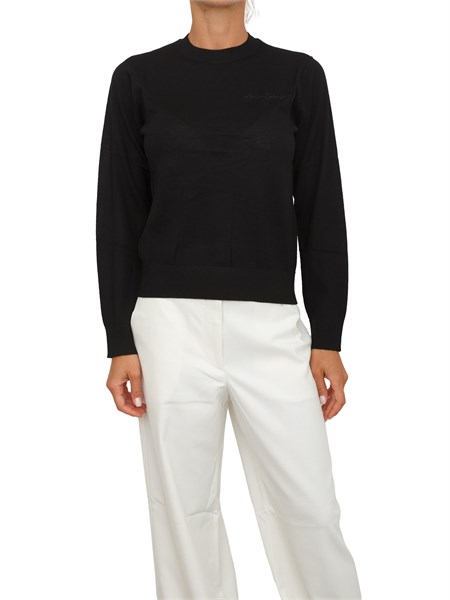 maglia donna armani exchange in misto lana nera con ricamo logo tono su tono xw001439af11896