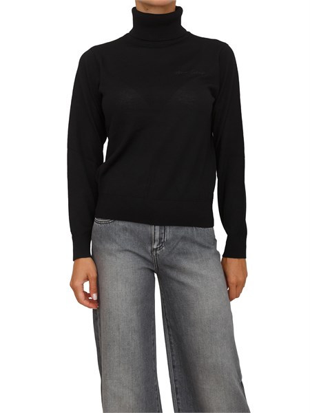 maglia donna armani exchange in misto viscosa nera con collo alto e logo ricamato xw001440af11896